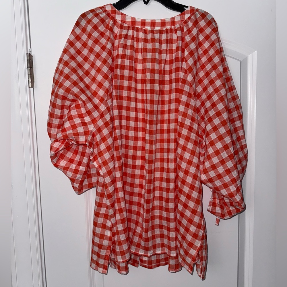 Cato orange and white gingham print top with ruched sleeves EUC - Picture 6 of 8